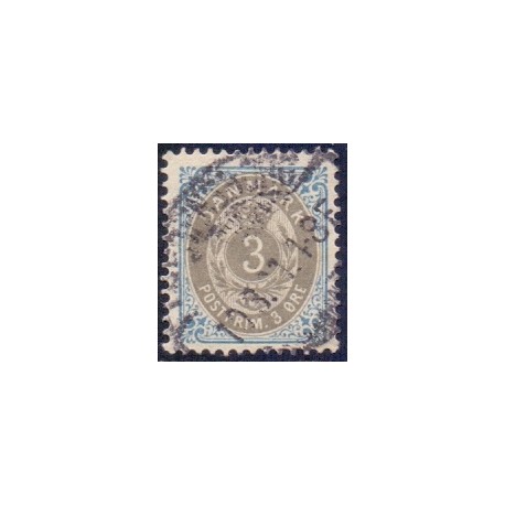 1895-1901. To-farvede 3 øre AFA nr. 22B, postfrisk Ubrugt stemplet
