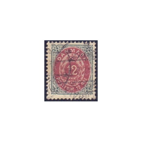 1895-1901. To-farvede 12 øre AFA nr. 26B, postfrisk Ubrugt stemplet