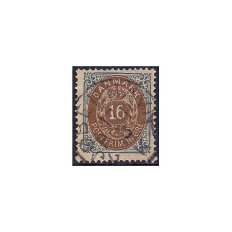 1875. To-farvede 16 øre AFA nr. 27, postfrisk Ubrugt stemplet