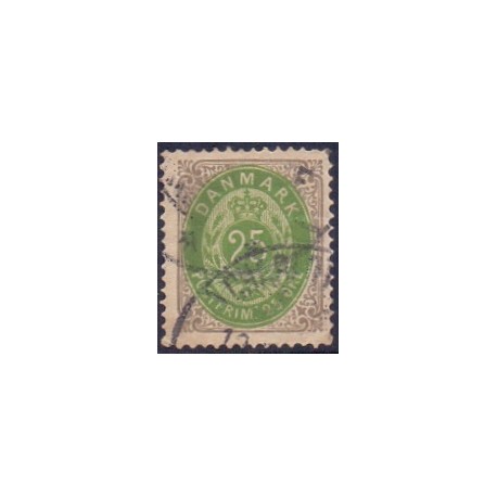 1875. To-farvede 25 øre AFA nr. 29, postfrisk Ubrugt stemplet