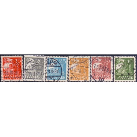 1926. Karavel. 15-40 Øre. AFA nr. 169-74 stemplet postfrisk  Ubrugt Stemplet FDC