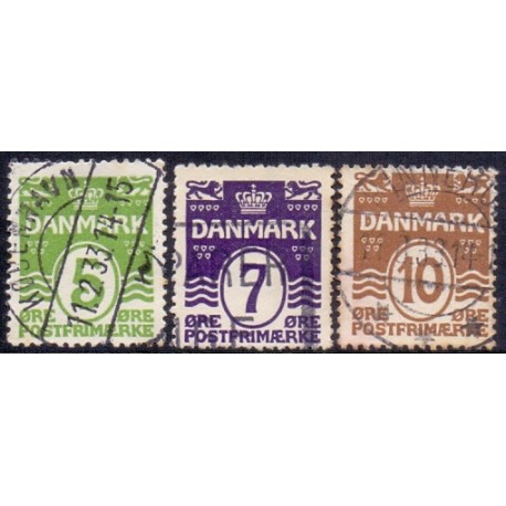 1930. Bølgelinietype 5-10 Øre. AFA nr. 183-85 stempelt postfrisk Ubrugt Stemplet FDC