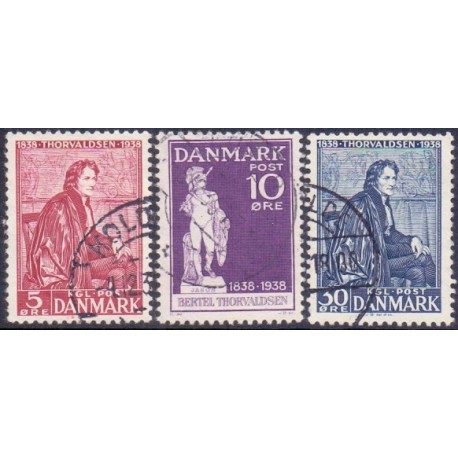 1938. Bertel Thorvaldsen.  AFA nr. 249-51. postfrisk  Stemplet FDC