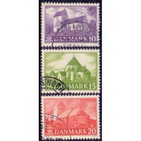 1944. Landsbykirker. AFA nr. 285-87 postfrisk     Stemplet FDC