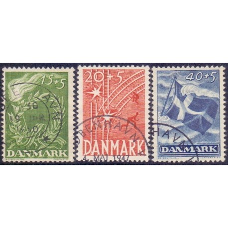1947. Frihedsfonden. AFA nr. 299-301 postfrisk   Stemplet FDC