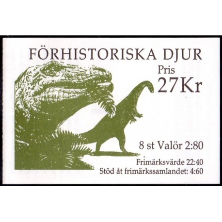 Sverige. 1992. Forhistoriske dyr. AFA nr. 1676-79 postfrisk sammentryk Stemplet hæfte FDC parstykkke SWEDEN **/o