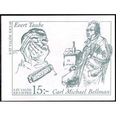 Sverige. 1990. Bellman og Taube. AFA nr. 1560-65 postfrisk sammentryk Stemplet hæfte FDC parstykkke SWEDEN **/o