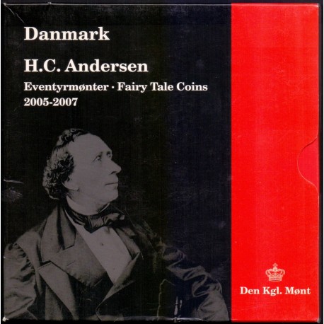 H.C. Andersen Eventyrmønter 2005-2007, i original æske fra Den Kgl. Mønt