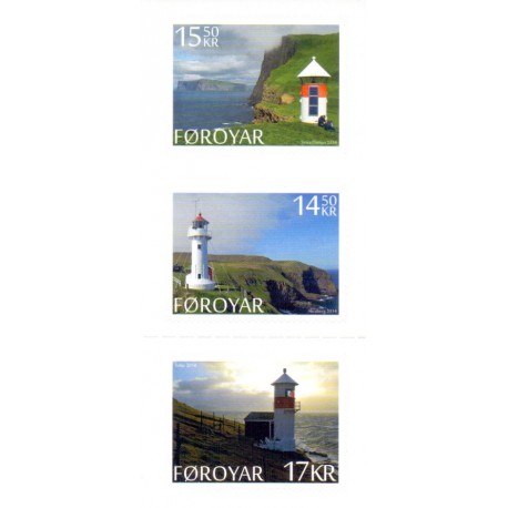 Færøerne 2014. 14,50-17,00 Kr. Fyrtårne på Færøerne, fra hæfter AFA nr. 805E-07E Postfrisk stemplet