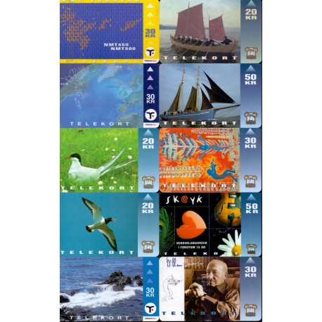 Færøerne 10 brugte telekort / Used phonecards