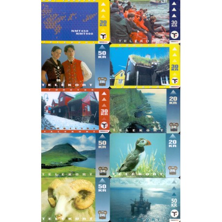Færøerne 10 brugte telekort / Used phonecards