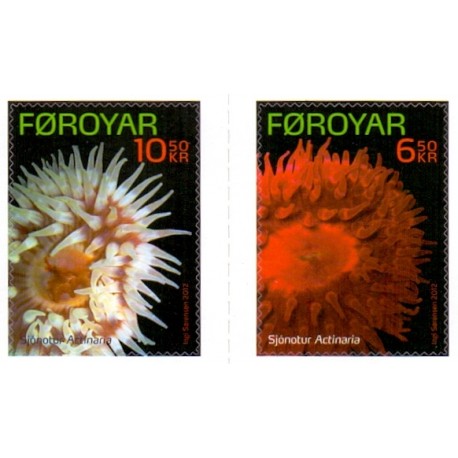 Færøerne 2012. 6,50-10,50 Kr. Søanemoner fra frimærkehæfte AFA nr. 737-39E Postfrisk stemplet