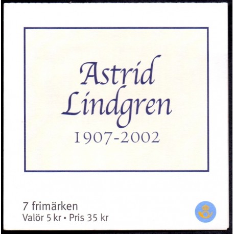 Sverige 2002. Astrid Lindgren miniark. AFA 2203-09, postfrisk   stemplet  hæfte FDC parstykkke, miniark