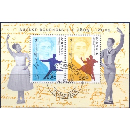 2005. August Bournonville's fødsel, AFA 1434, i postfrisk miniark Stemplet FDC