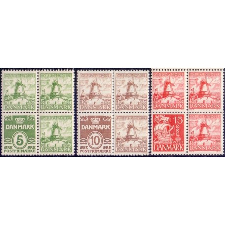 1937. Dybbøl Mølle 4-blokke. AFA nr. 236-38. postfrisk  Stemplet FDC
