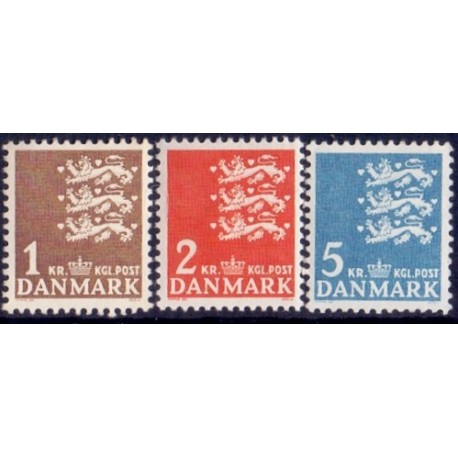 1968-69. Lille rigsvåben.  FLUOR. AFA nr. 293F-95F postfrisk    Stemplet FDC