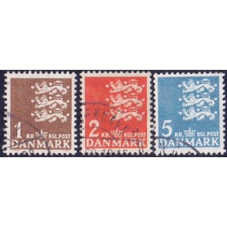 1968-69. Lille rigsvåben.  FLUOR. AFA nr. 293F-95F postfrisk    Stemplet FDC