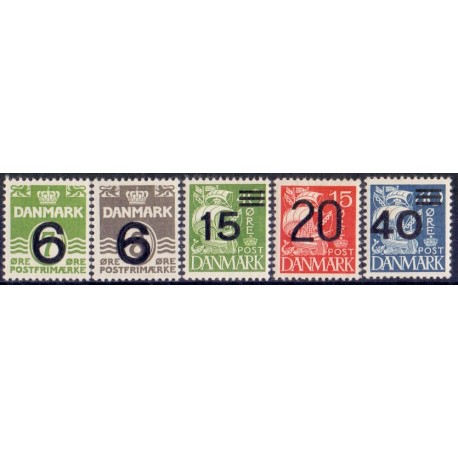 1940. Provisorier. AFA nr. 261-65 (uden a nr.) postfrisk  Stemplet FDC