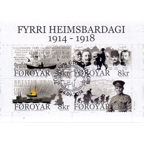 Færøerne 2014. 100 året siden WWI. AFA nr. 813 Postfrisk miniark stemplet