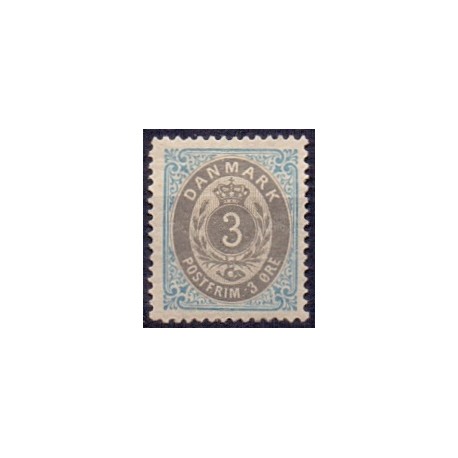 1875. To-farvede 3 øre AFA nr. 22y postfrisk      Ubrugt stemplet