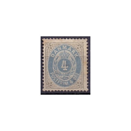 1875. To-farvede 4 øre AFA nr. 23a, postfrisk  Ubrugt stemplet
