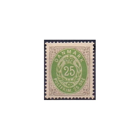 1875. To-farvede 25 øre AFA nr. 29, postfrisk Ubrugt stemplet