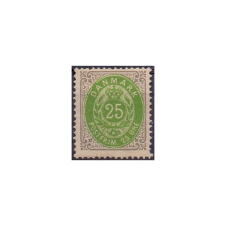 1875. To-farvede 25 øre AFA nr. 29y, omvendt ramme, postfrisk Ubrugt stemplet