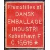 Frimærkepenge 1 Øre "Fremstillet  af Dansk Emballage Industri" Rød
